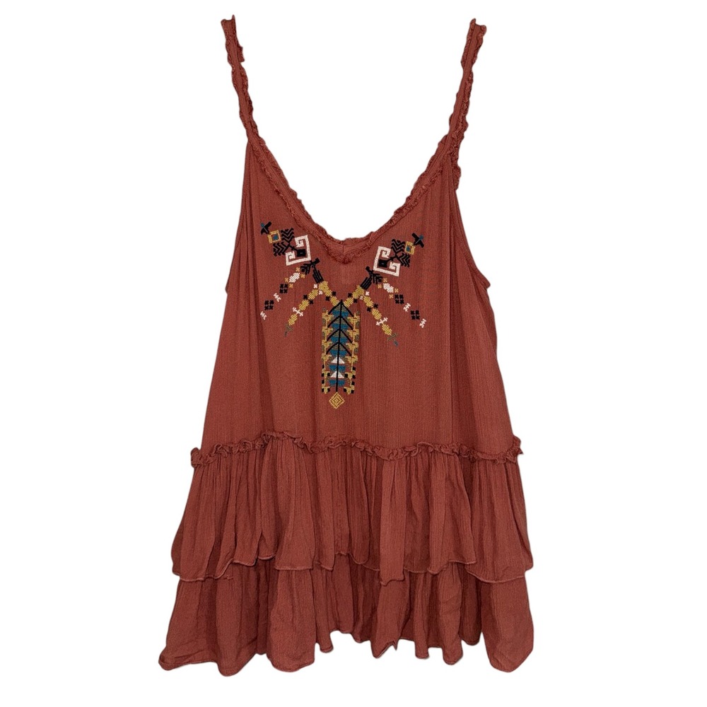 Shyanne Rust Tiered Ruffle Embroidered Tank Top - Picture 4 of 10